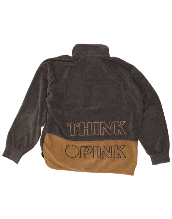 Think Pink Pull Polaire Graphique à Col Zippé Homme Gris Moyen Colorblock