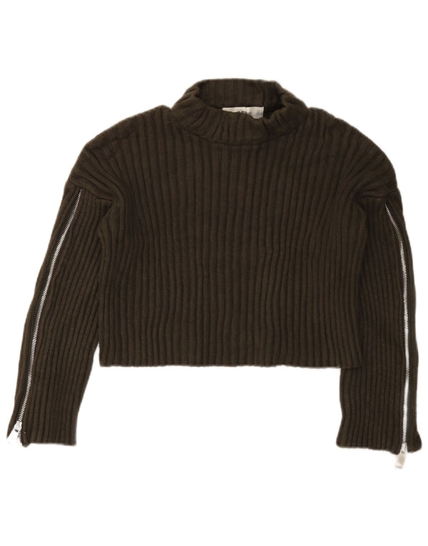 Zara Pull court surdimensionné à col roulé pour femme UK 10 Petit Kaki