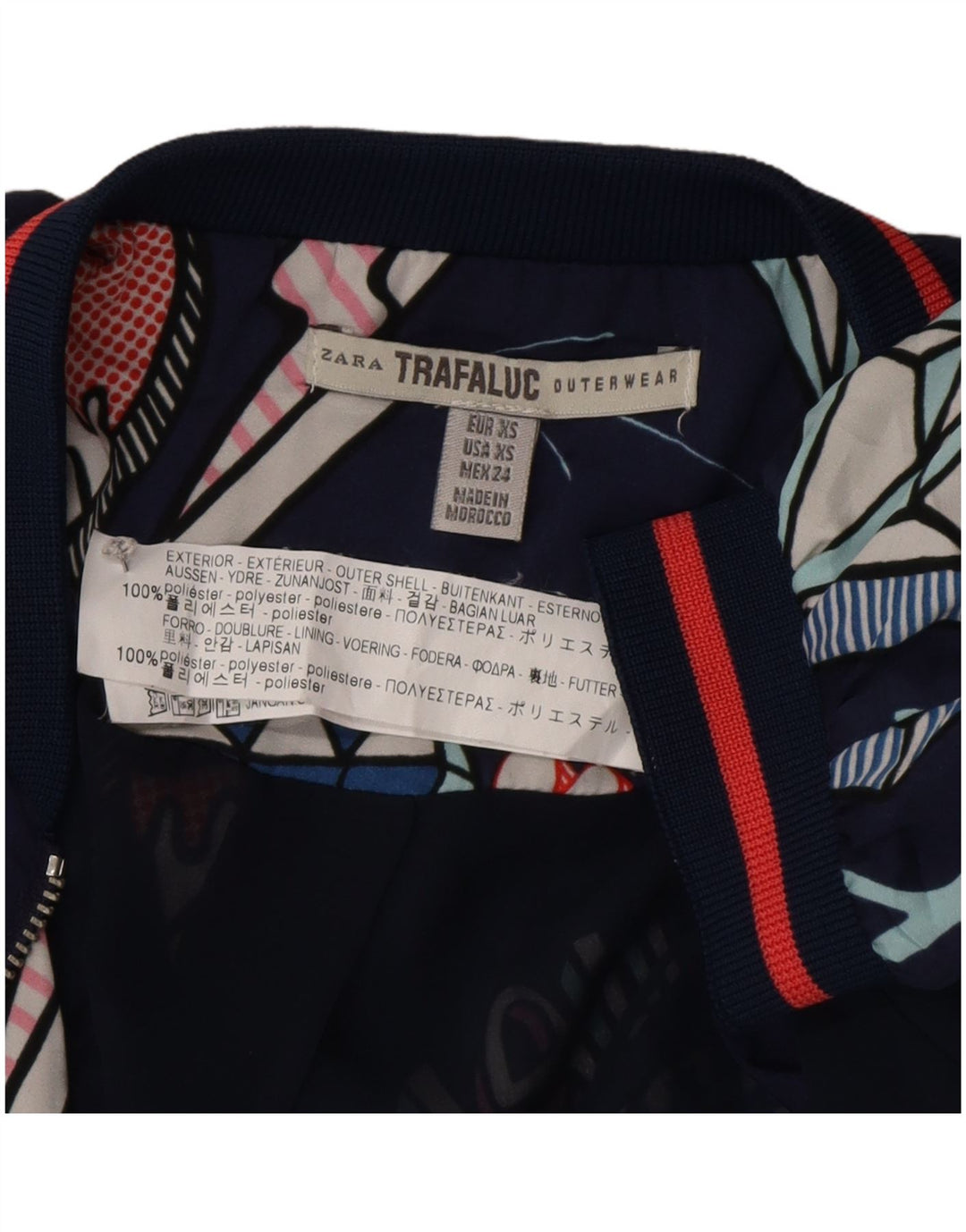 Zara Womens Abstract Pattern Loose Fit Bomber Jacket UK 6 XS Bleu Marine