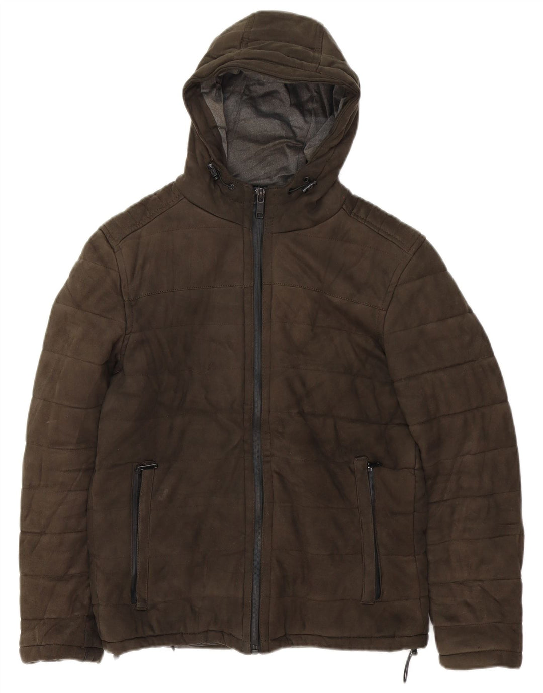 ZARA Veste matelassée à capuche pour homme UK 40 Large Kaki Polyester