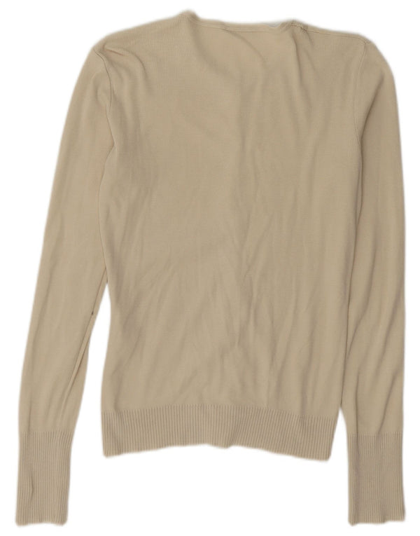 Benetton Pull cardigan surdimensionné pour femme UK 10 Petit coton beige