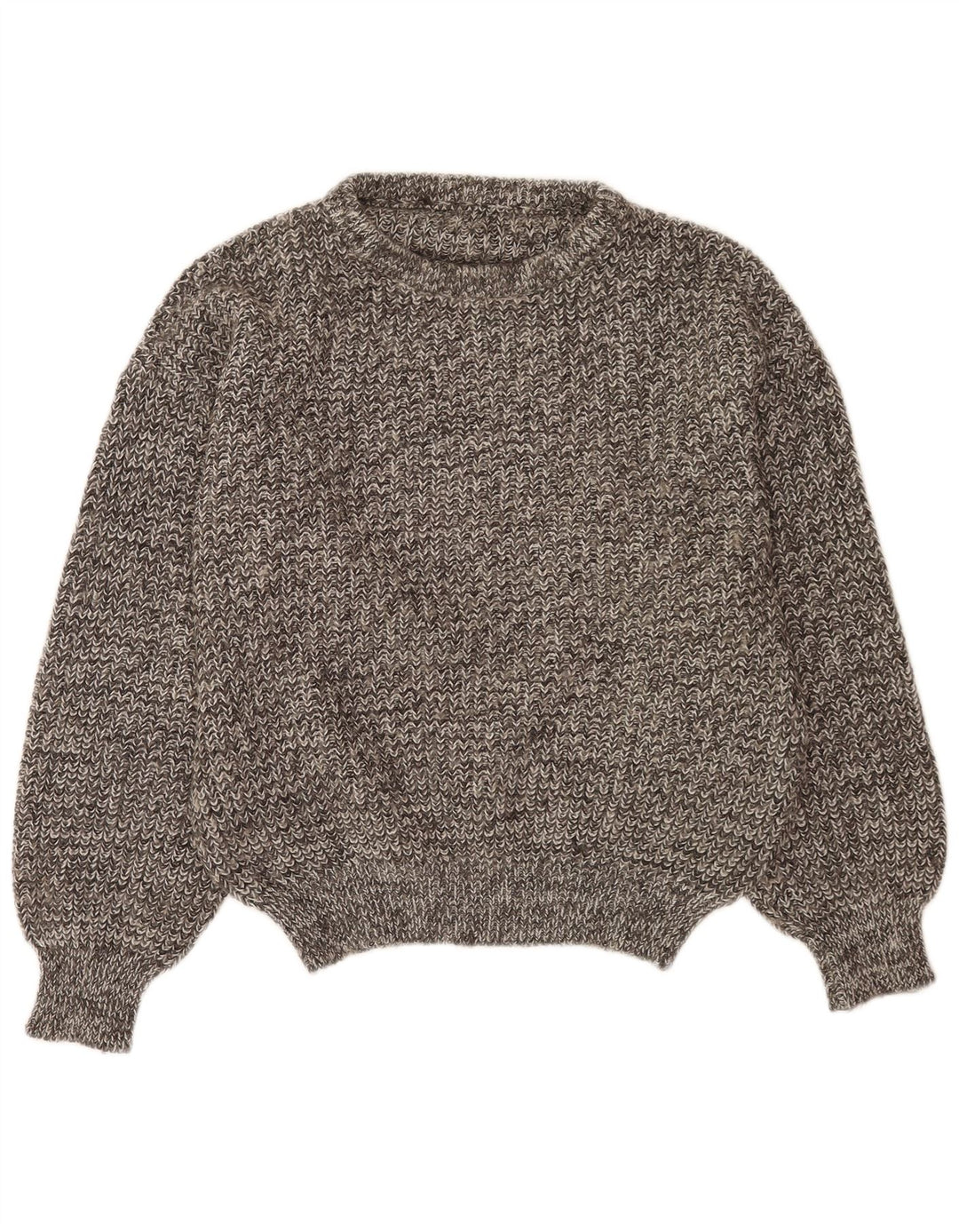 vintage Mens Button Neck Jumper Pull Grand Gris Moucheté