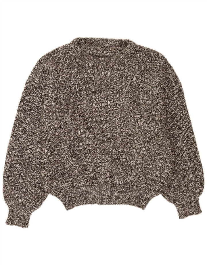 vintage Mens Button Neck Jumper Pull Grand Gris Moucheté