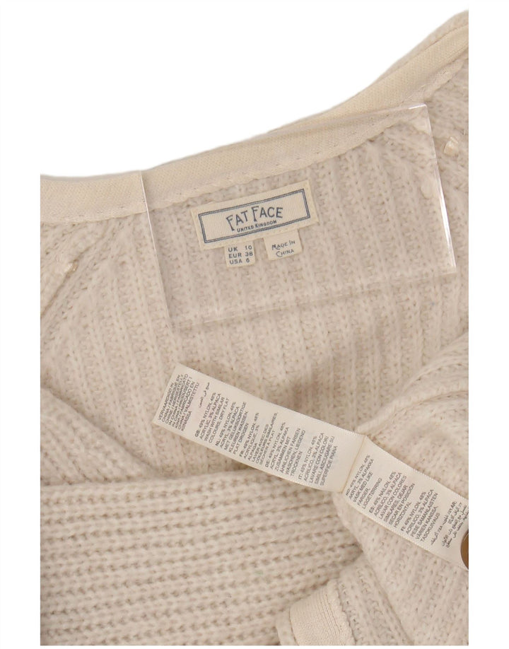 FAT FACE Cardigan court surdimensionné pour femme UK 10 Petit nylon blanc