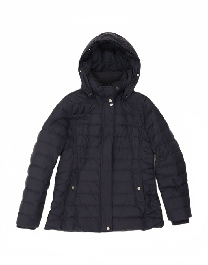 TOMMY HILFIGER Womens Hooded Padded Jacket UK 16 Large Navy Blue Polyester