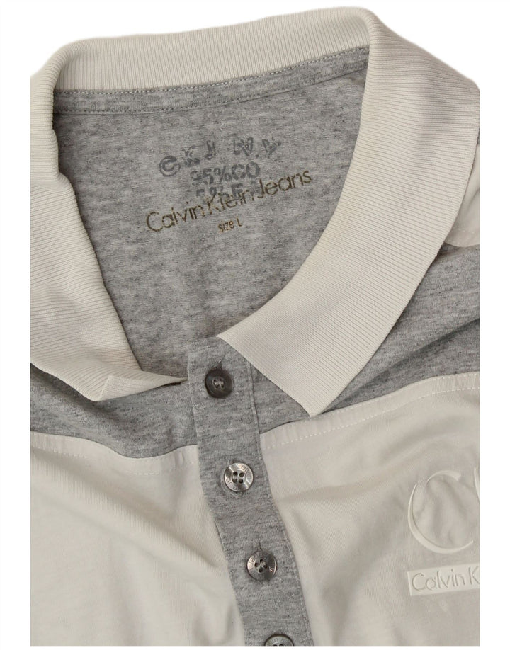 CALVIN KLEIN JEANS Mens Polo Shirt Large Grey Colourblock