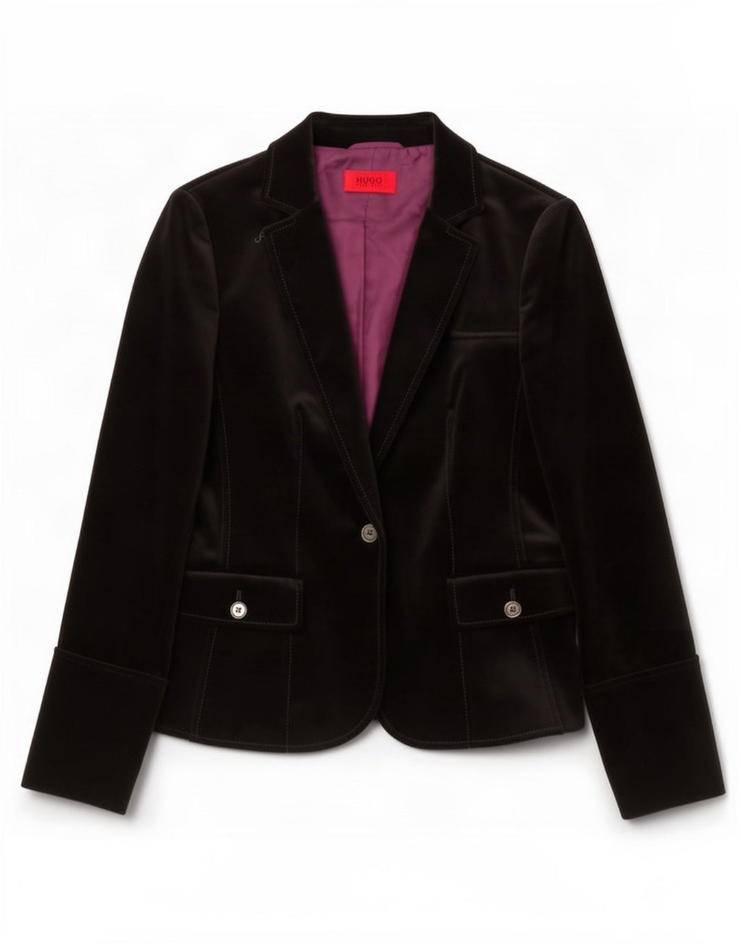 Hugo Boss Veste blazer en velours à 1 bouton pour femme UK 10 Small Noir