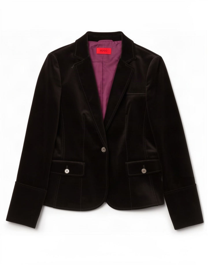 Hugo Boss Veste blazer en velours à 1 bouton pour femme UK 10 Small Noir