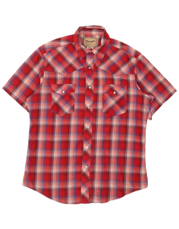 Wrangler Chemise à manches courtes pour homme en coton à carreaux rouges