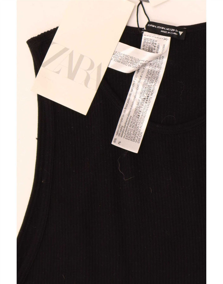 Zara Femme Crop Top UK 12 Medium Noir Nylon