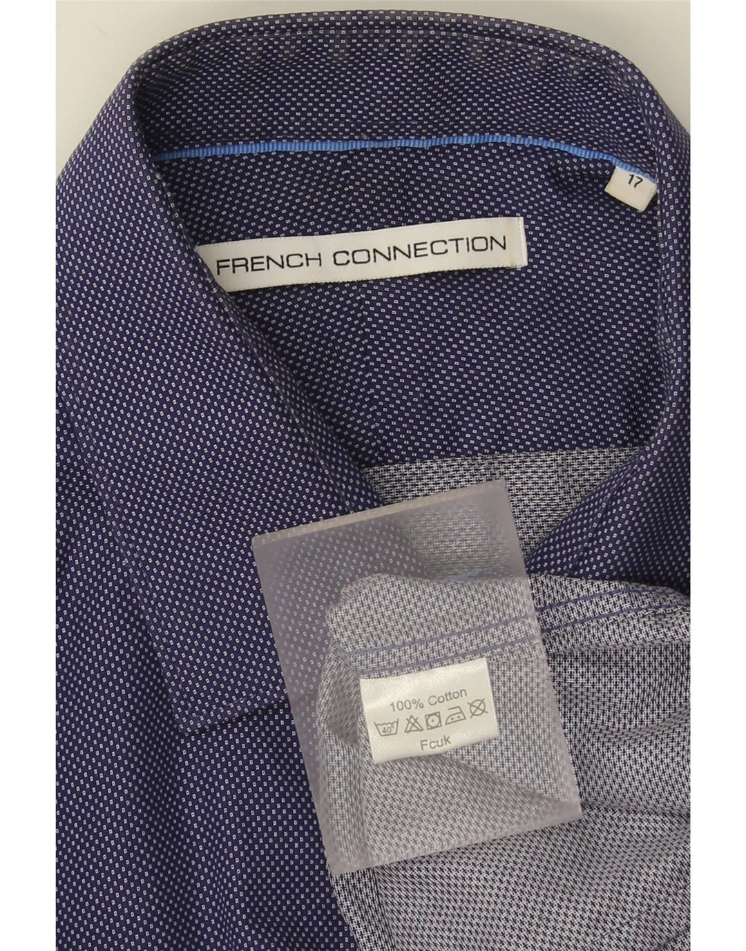 French Connection Chemise Homme Taille 17 XL Bleu Marine Spotted Coton