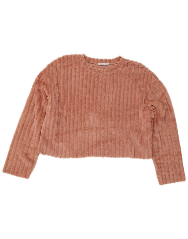 Zara Womens Crop Velour Oversize Blouse Top UK 10 Petit Rose Polyester