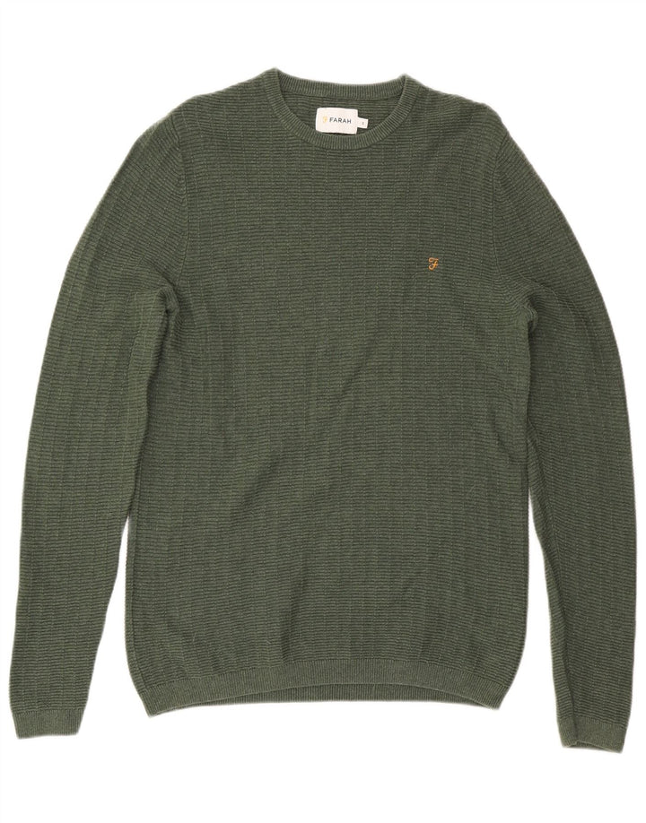Farah Pull à col rond pour homme en coton vert petit