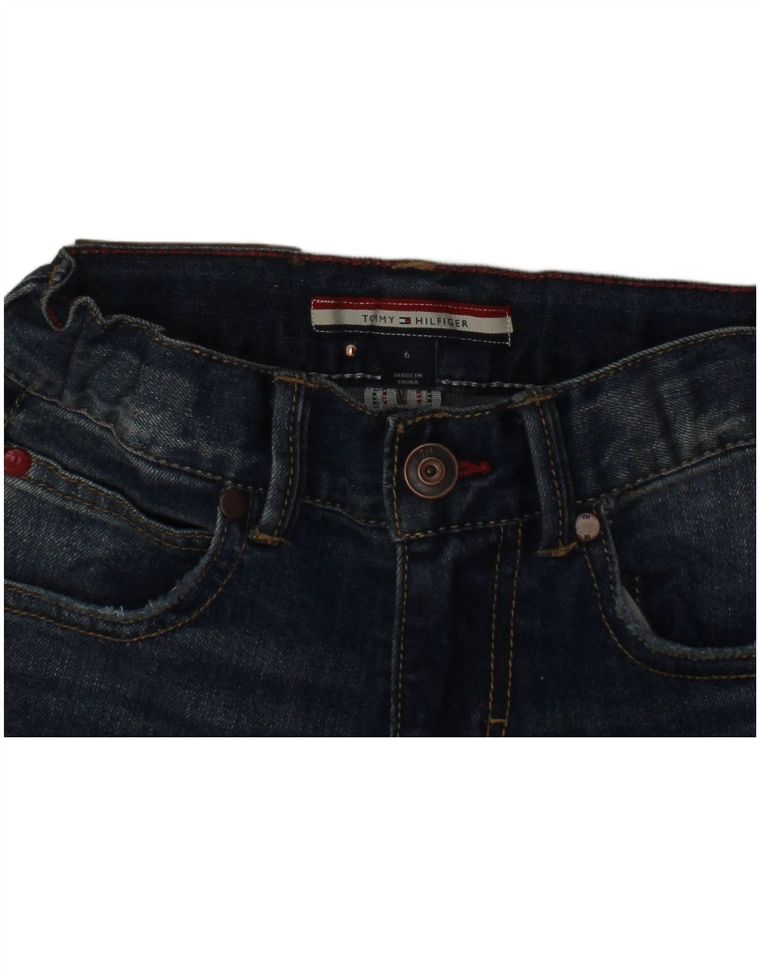 TOMMY HILFIGER Jean droit effet vieilli pour garçon 5-6 ans W24 L20 Bleu