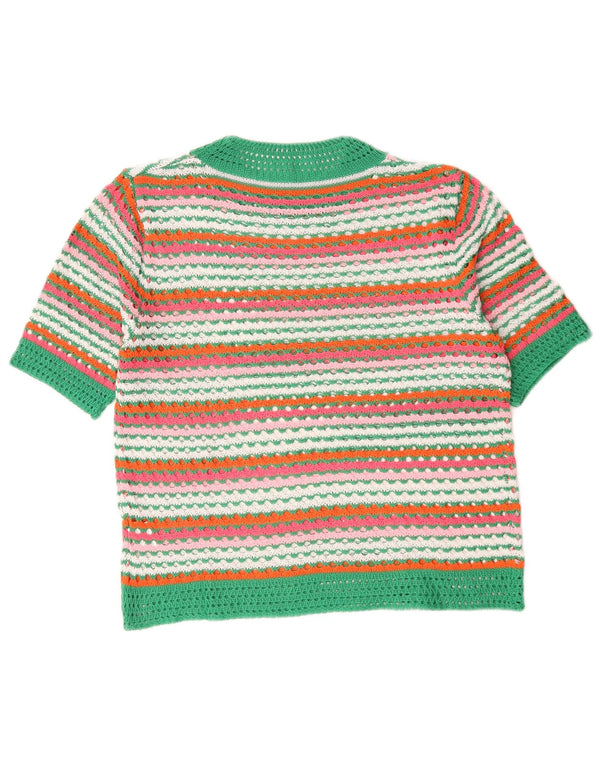 vintage Womens Crew Neck Jumper Sweater UK 16 Grand Rayé Multicolore