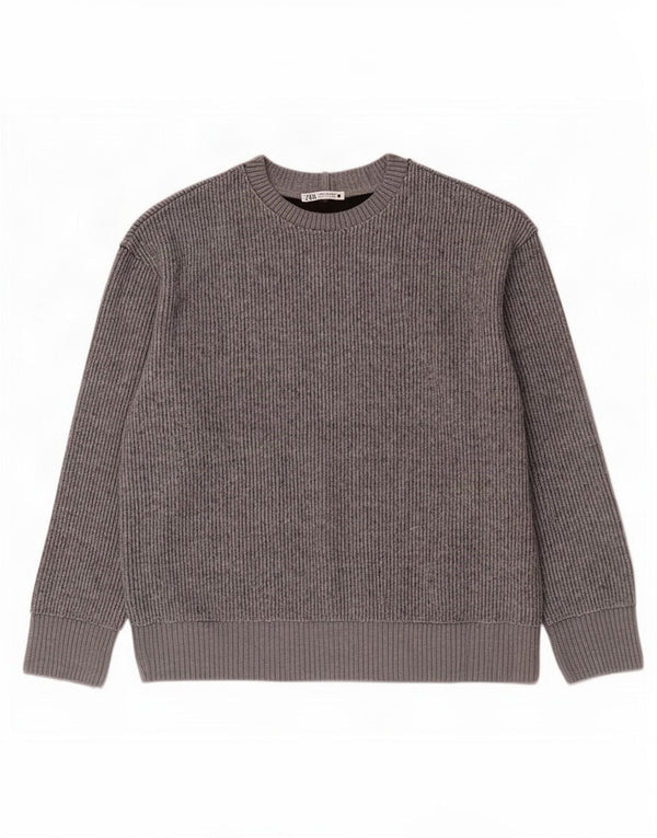 Zara Pull ras du cou pour femme UK 14 Gris moyen Polyester