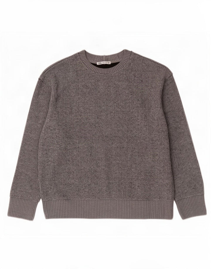 Zara Pull ras du cou pour femme UK 14 Gris moyen Polyester