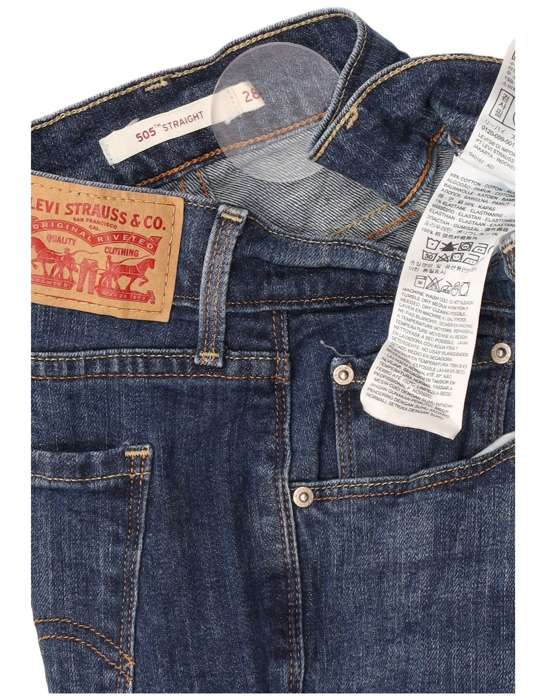 Levi's Jean Droit 505 Femme W28 L32 Bleu Coton