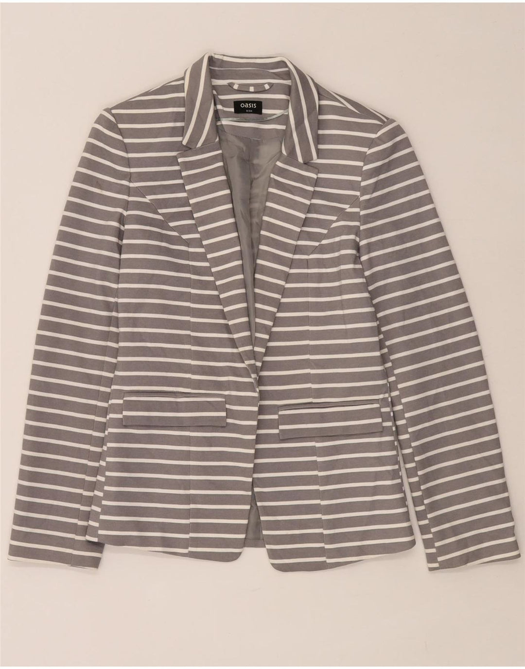 Oasis Veste Blazer Ouverte Femme UK 8 Petit Gris Rayé Polyester