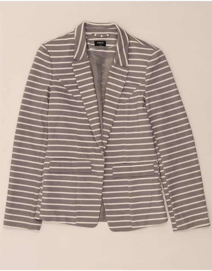 Oasis Veste Blazer Ouverte Femme UK 8 Petit Gris Rayé Polyester