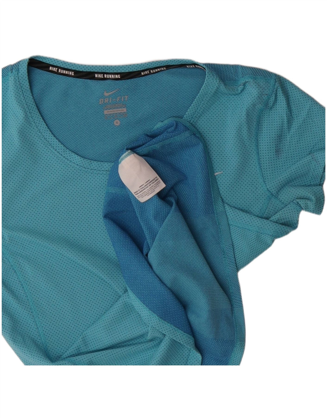 Nike Womens Dri Fit T-Shirt Top UK 10 Petit Bleu Colorblock Polyester