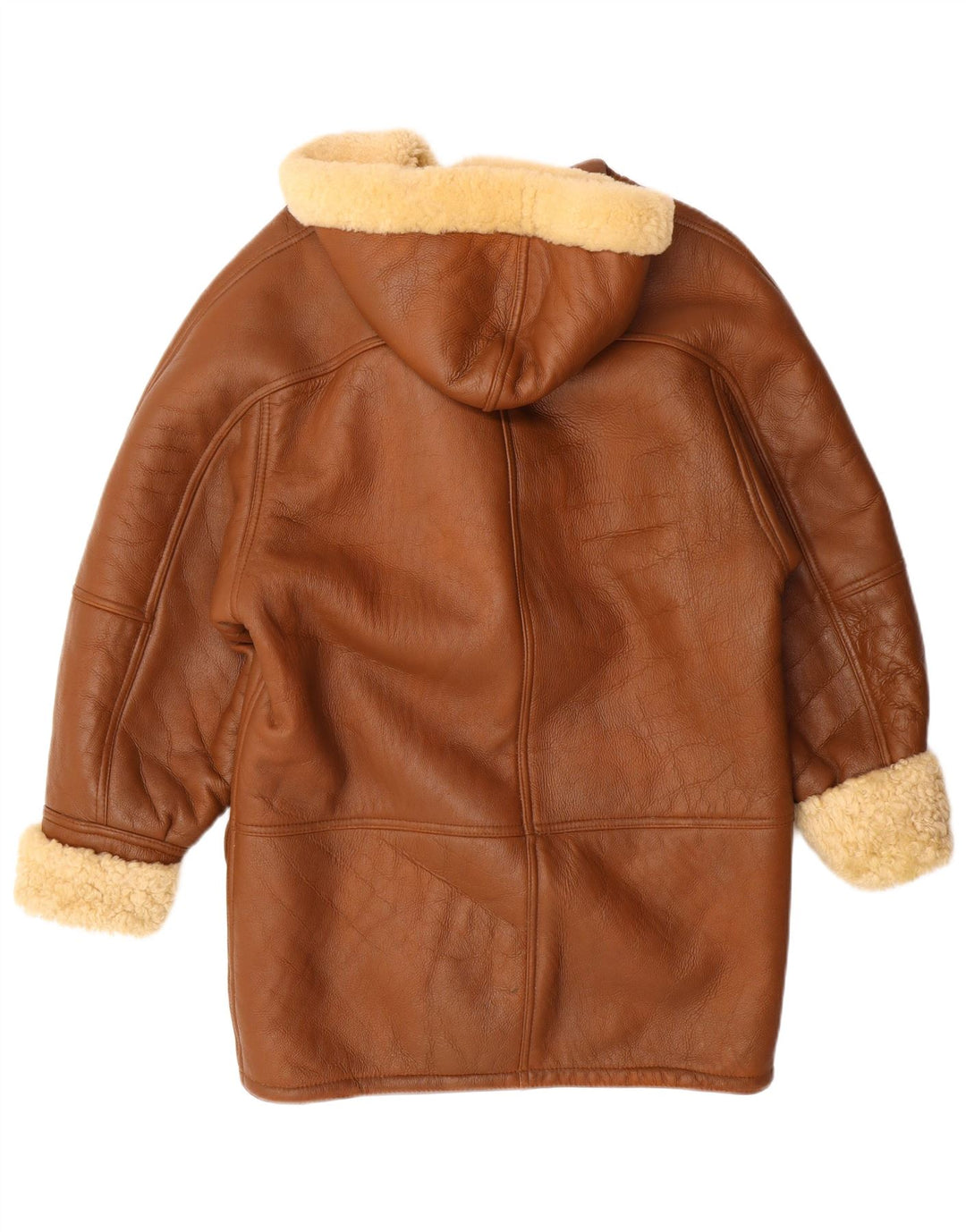VINTAGE Manteau en peau de mouton à capuche femme UK 16 Grand Beige Shearling Classique