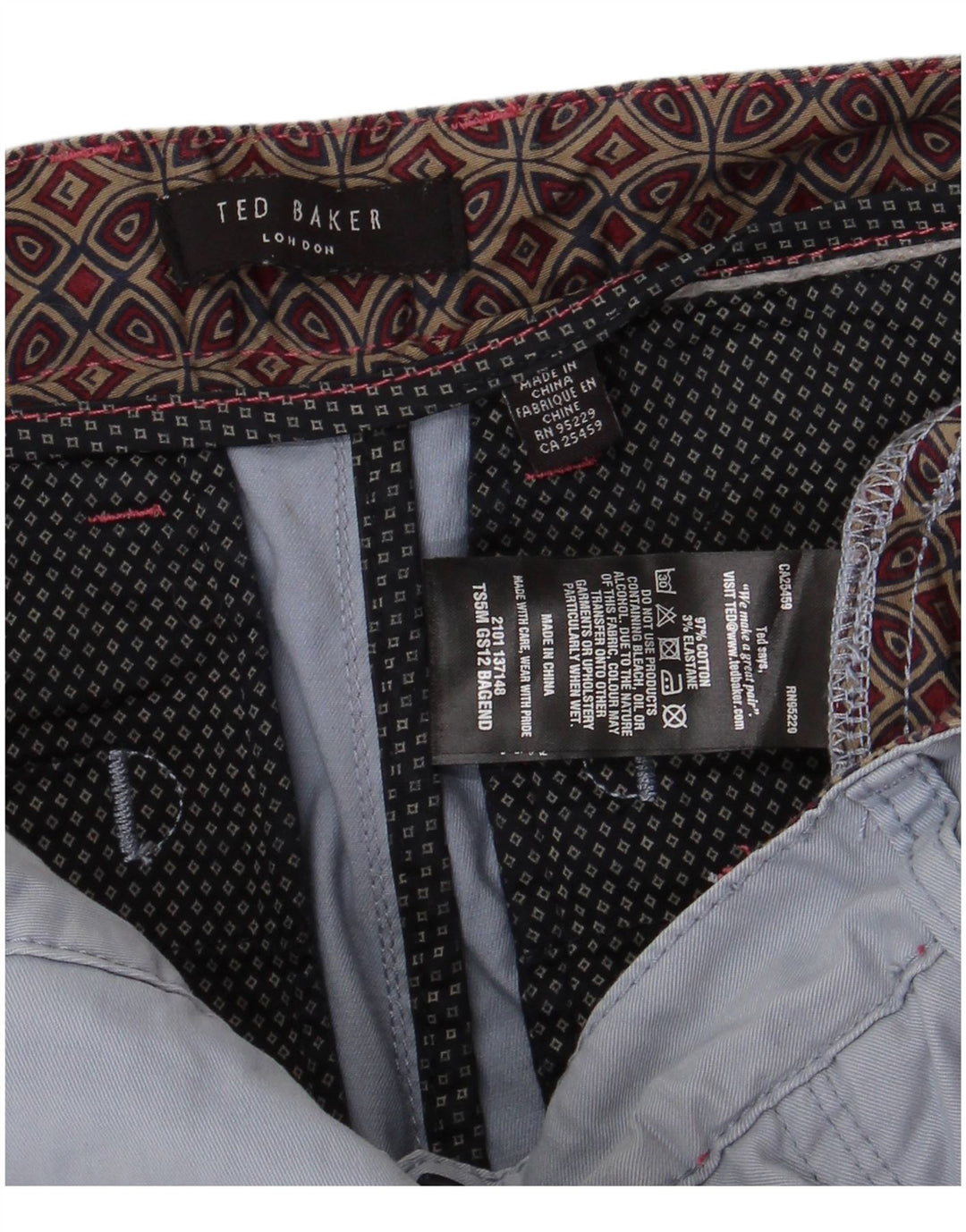 TED BAKER Short Chino Homme W32 Bleu Moyen Coton