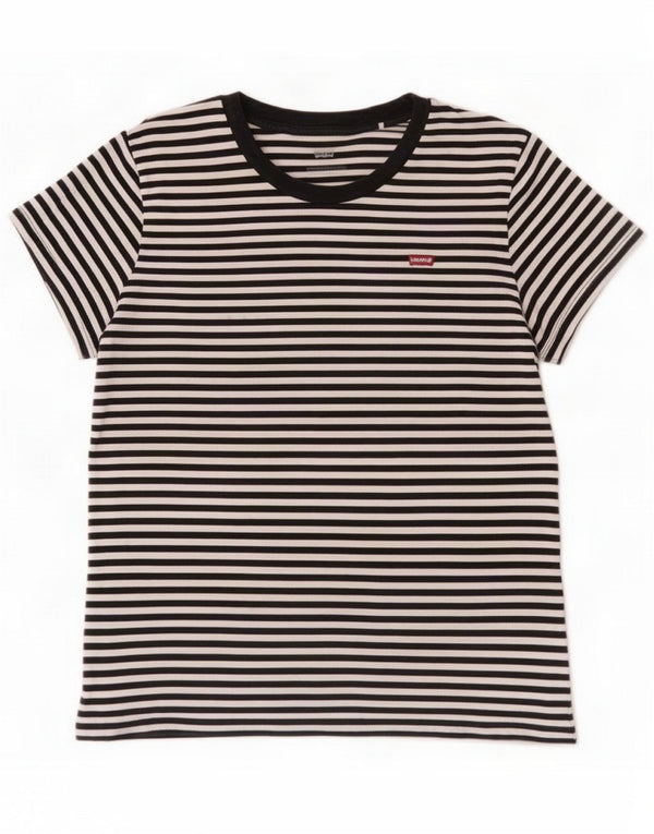 Levi's T-Shirt Femme Top UK 14 Medium Noir Rayé Coton