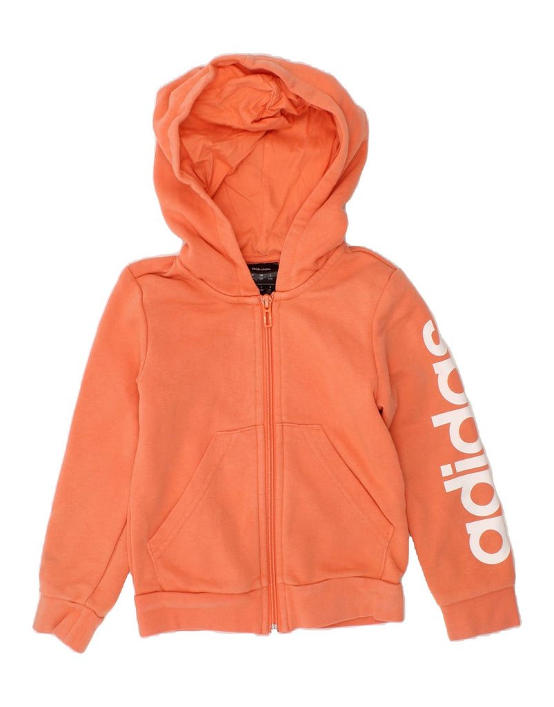 ADIDAS Girls Graphic Zip Hoodie Sweater 5-6 Years Orange Cotton Vintage Adidas and Second-Hand Adidas from Messina Hembry 