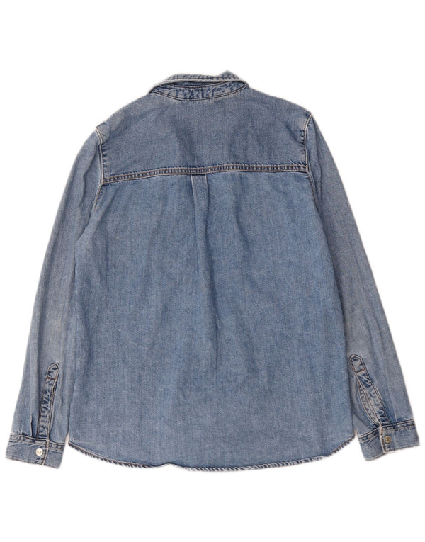 Zara Femme Chemise En Jean UK 14 Bleu Moyen Coton