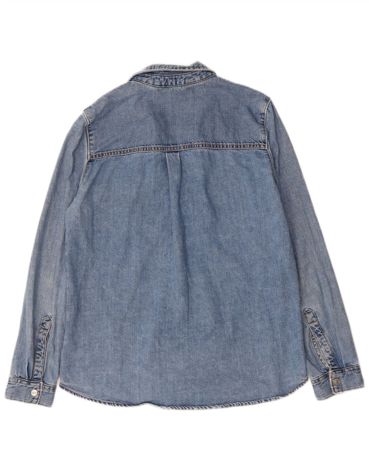 Zara Femme Chemise En Jean UK 14 Bleu Moyen Coton