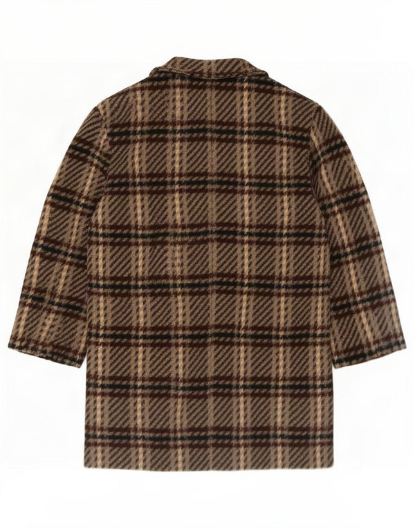 vintage Womens Overcoat UK 14 Medium Brown Plaid Virgin Wool