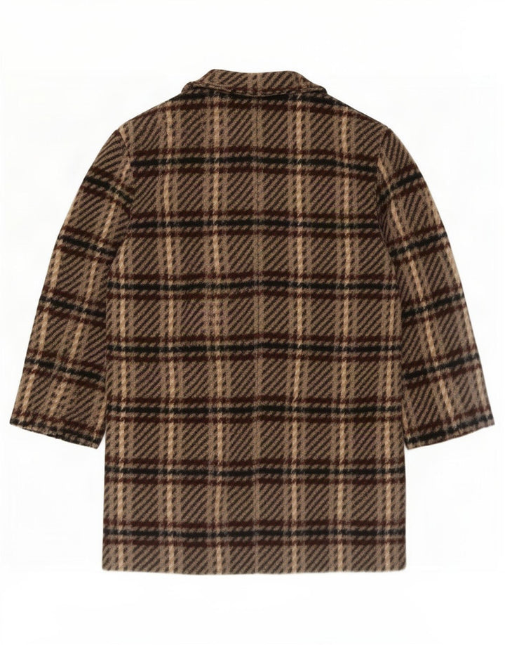 vintage Womens Overcoat UK 14 Medium Brown Plaid Virgin Wool