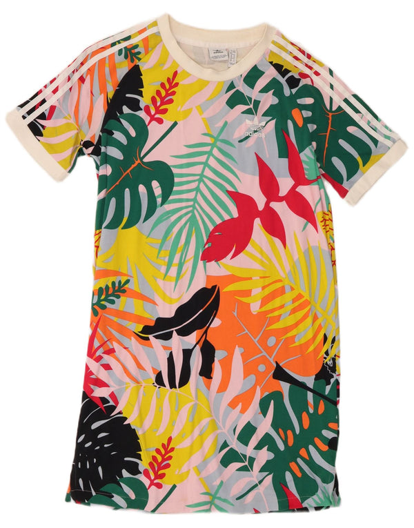 ADIDAS Womens T-Shirt Dress UK 12 Medium Multicoloured Floral Cotton