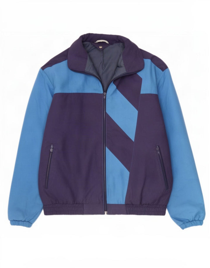 vintage Mens Bomber Jacket UK 40 Grand Bleu Marine Colourblock Polyester
