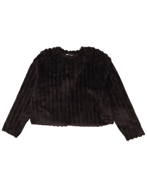 Zara Womens Crop Oversize Fleece Jumper UK 8 Petit Noir Polyester