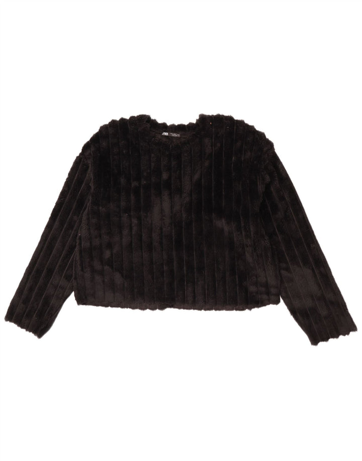 Zara Womens Crop Oversize Fleece Jumper UK 8 Petit Noir Polyester