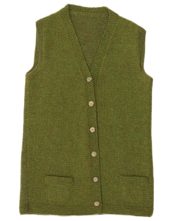 vintage Femmes Longline Sans Manches Cardigan Pull UK 14 Vert Moyen