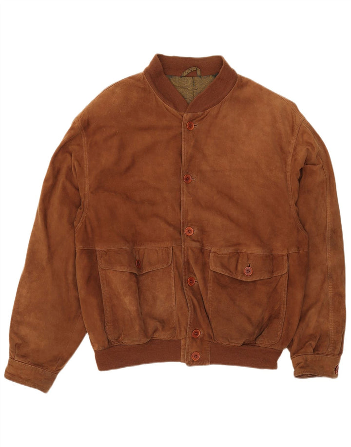 vintage Mens Suede Bomber Jacket IT 54 2XL Cuir Marron