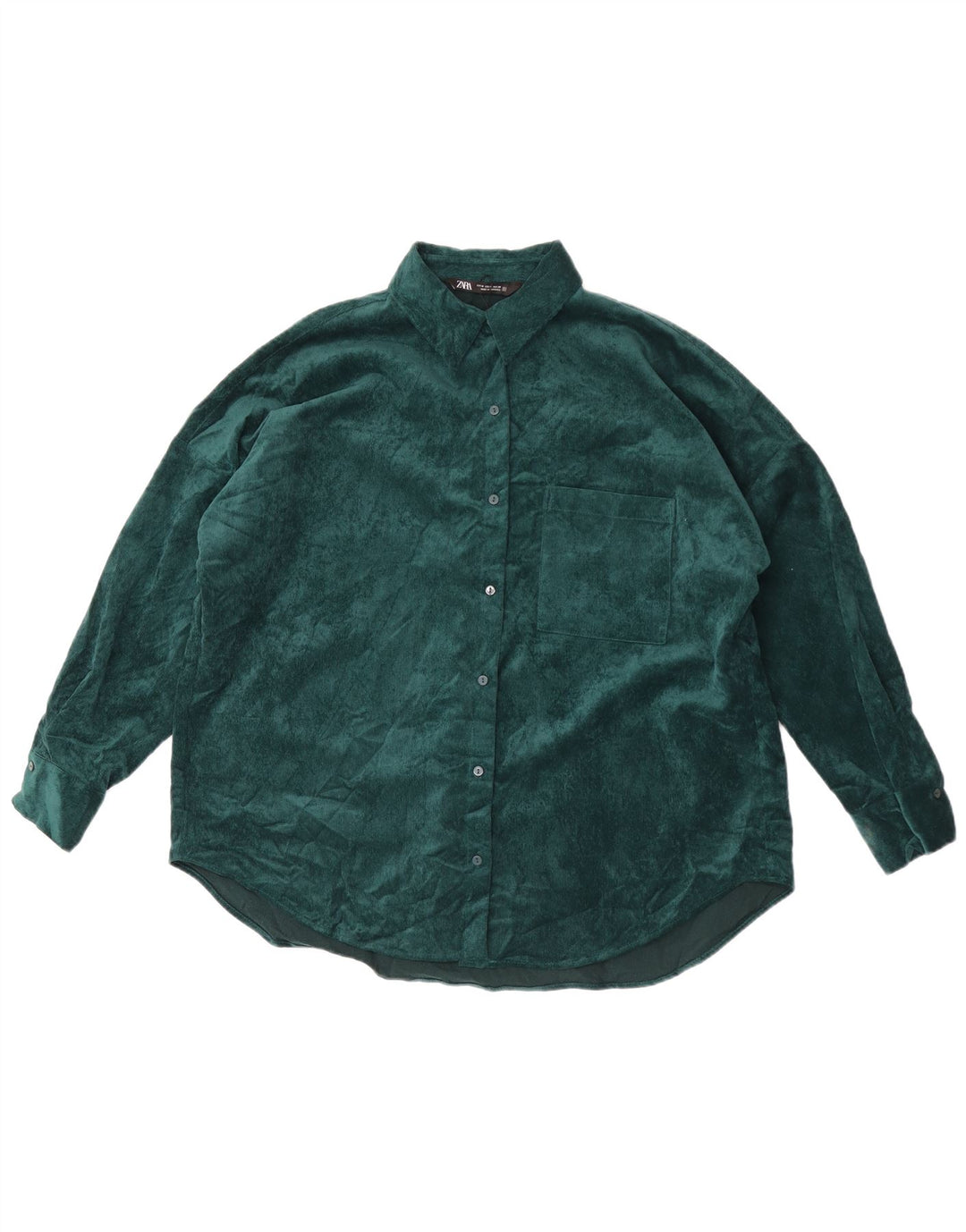 Zara Chemise surdimensionnée en velours côtelé pour femme UK 14 Polyester vert moyen