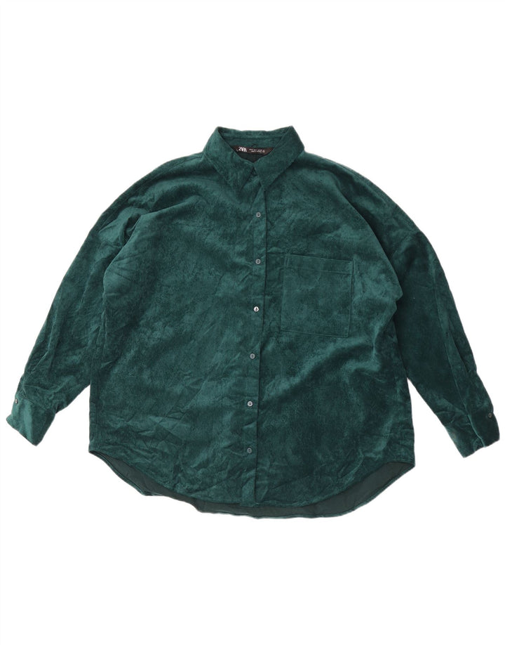 Zara Chemise surdimensionnée en velours côtelé pour femme UK 14 Polyester vert moyen