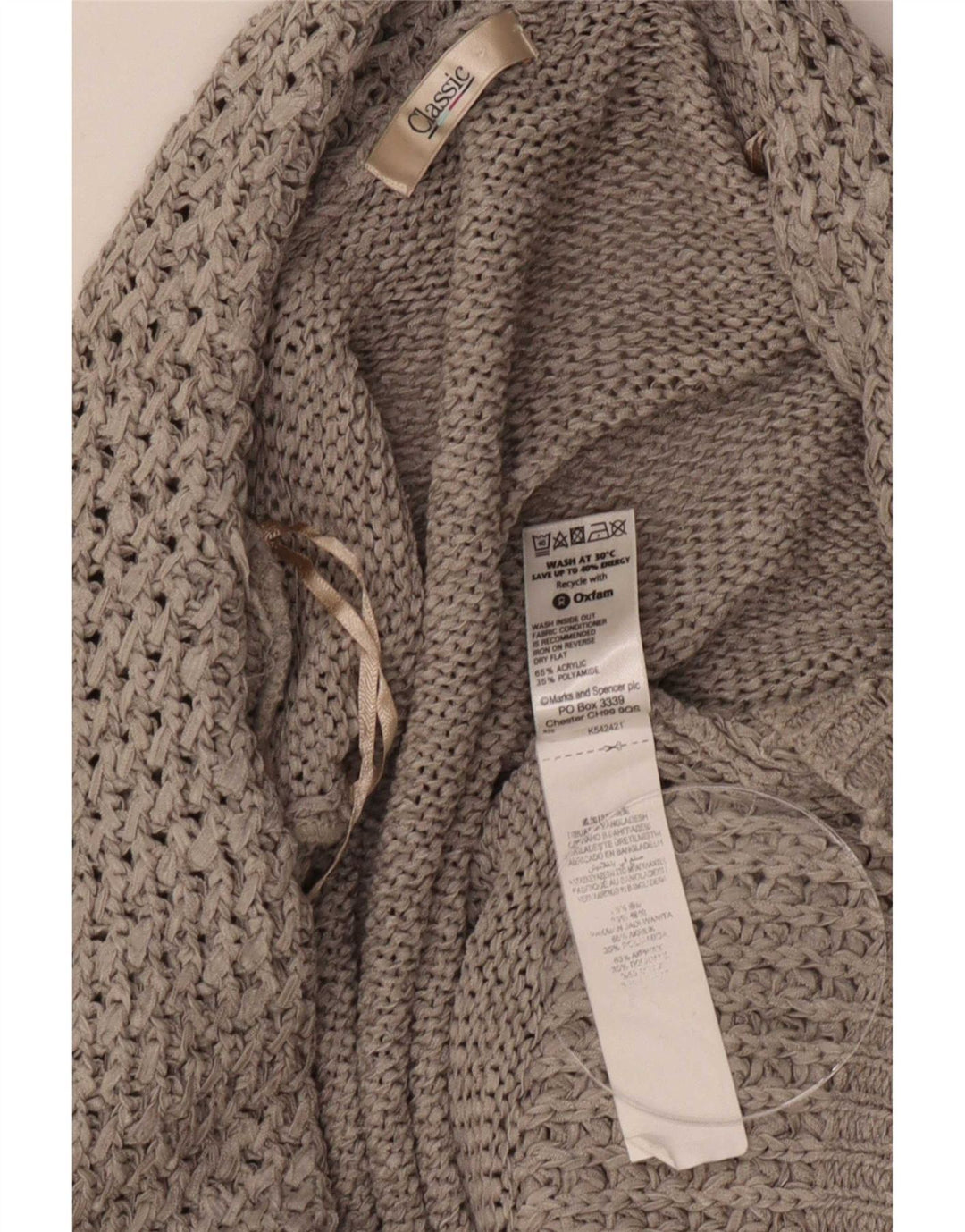 Marks & Spencer Pull cardigan ouvert classique pour femme UK 16 Large Gris