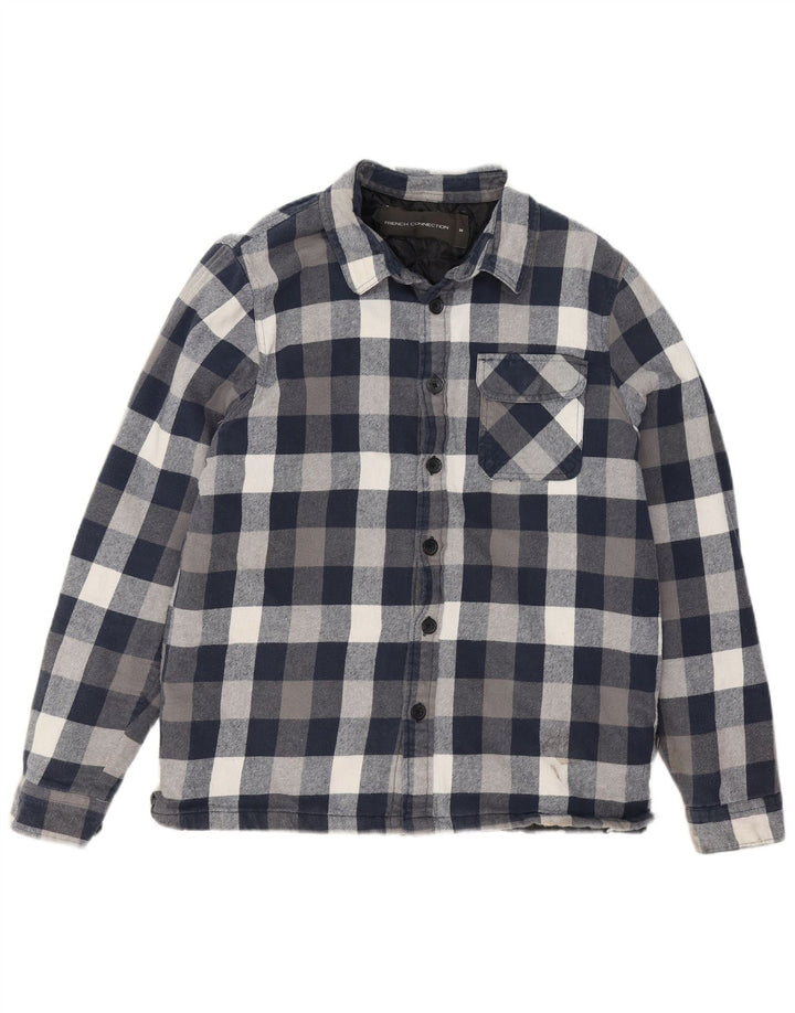 FRENCH CONNECTION Mens Lumberjack Flannel Shirt Medium Navy Blue Check