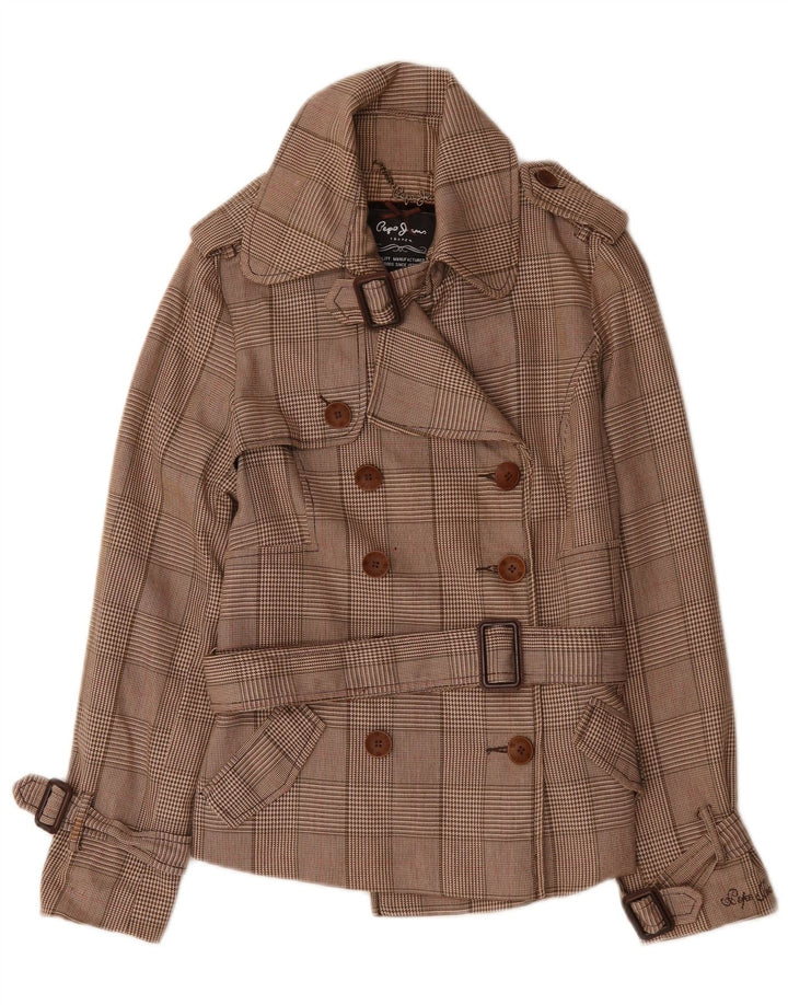 PEPE Jeans Caban ceinturé pour femme UK 44 en coton pied-de-poule marron moyen