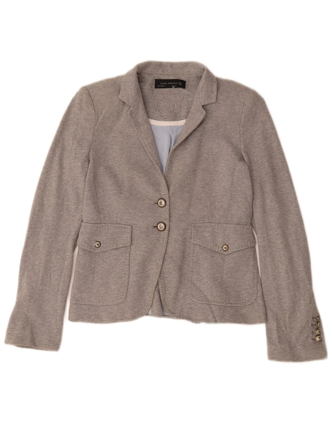 Zara Veste Blazer 2 Boutons Femme UK 10 Petit Gris Polyester