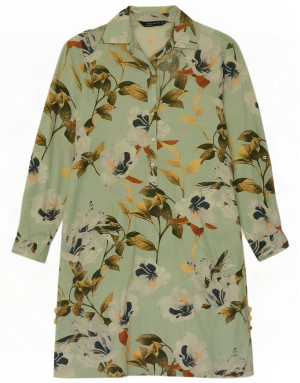 Zara Womens Pullover Shirt Dress UK 10 Small Green Floral
