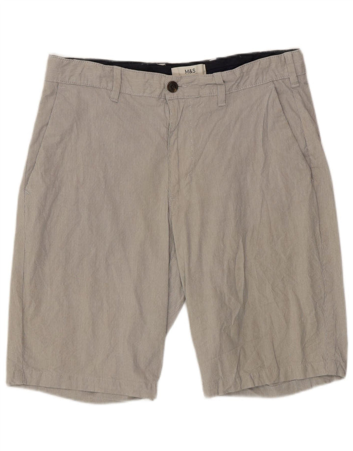 Marks & Spencer Short Chino Homme W32 Coton à Rayures Gris Moyen