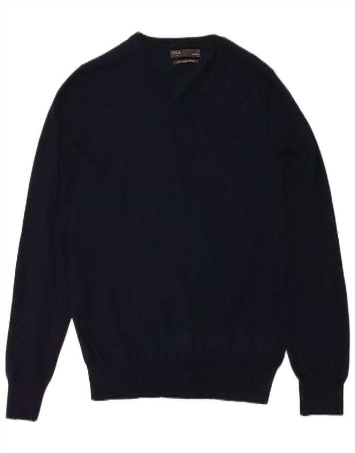 Marks & Spencer Pull col V pour homme en coton bleu marine Taille S