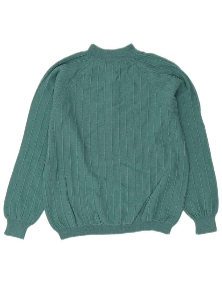 VINTAGE Pull col boutonné femme UK 14 Vert moyen