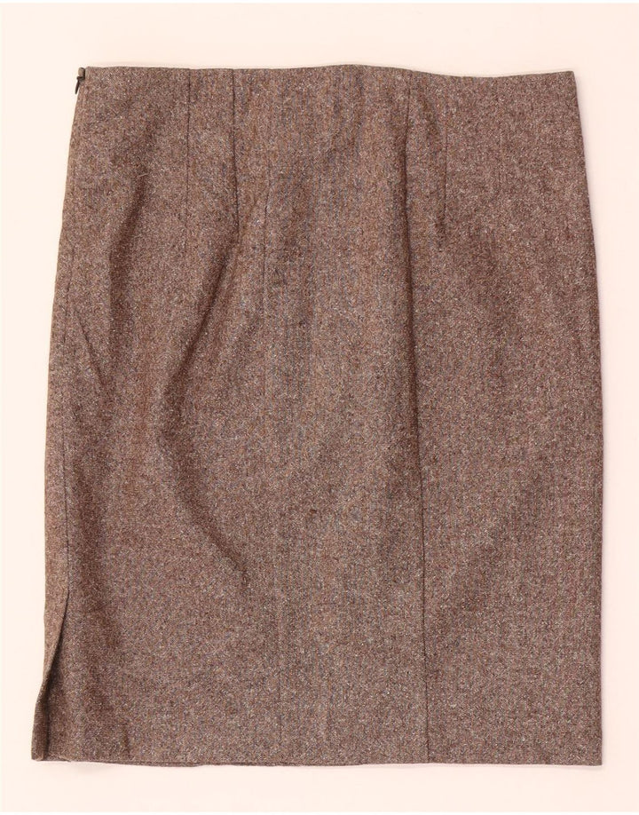 Benetton Femme Mini Jupe Droite IT 42 Medium W28 Laine Mouchetée Marron